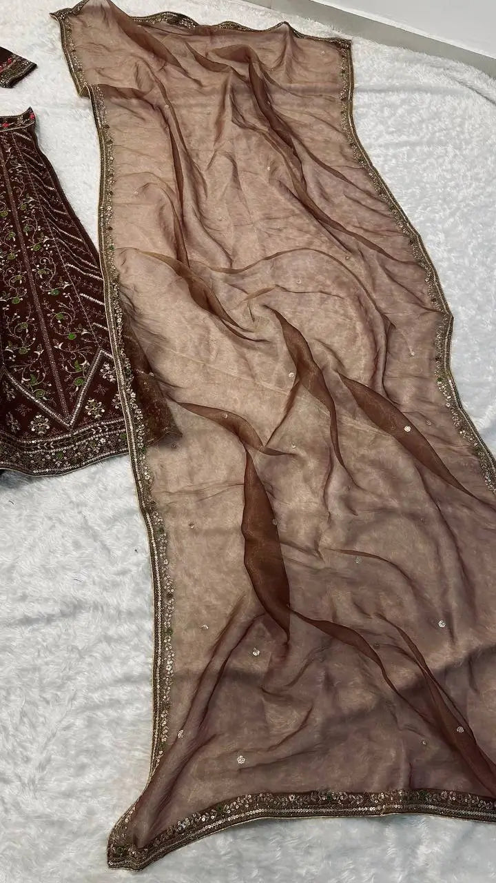 Cocoa Brown Embroidered Lehenga Choli