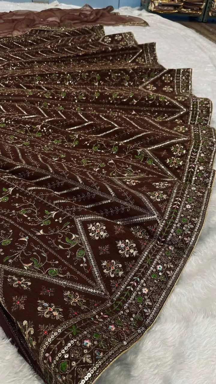 Cocoa Brown Embroidered Lehenga Choli