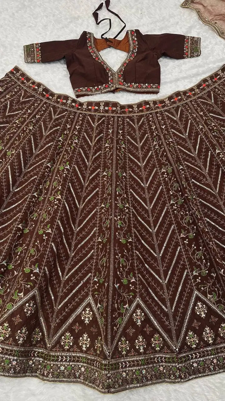 Cocoa Brown Embroidered Lehenga Choli
