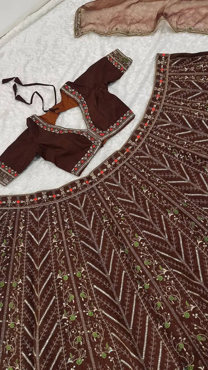 Cocoa Brown Embroidered Lehenga Choli