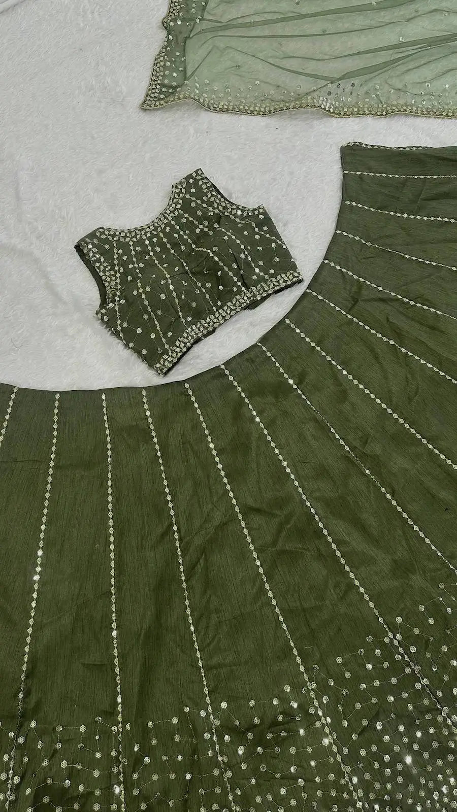 Olive Green Sequins Embroidery Lehenga Choli