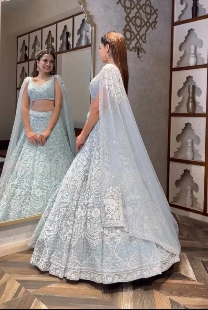 Sky Blue Net Sequence &  Thread Work Lehenga Choli