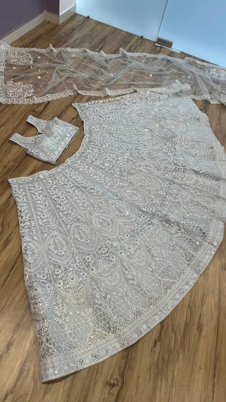 Sky Blue Net Sequence &  Thread Work Lehenga Choli