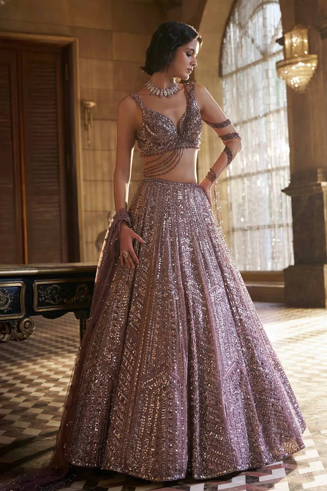 Mauve Pink Embroidery Work Lehenga Choli
