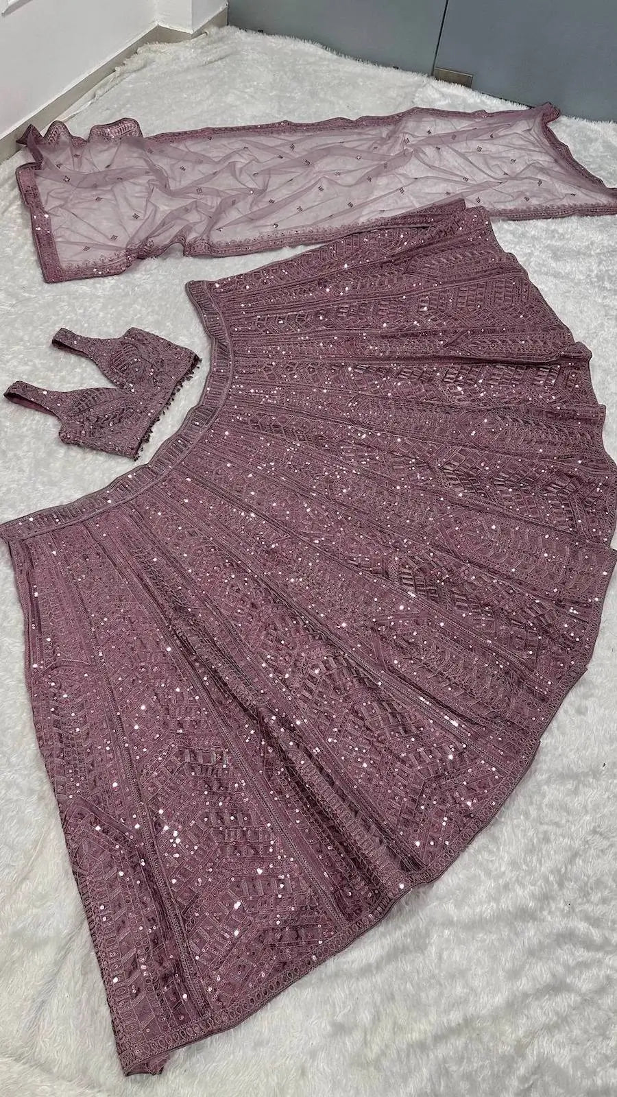 Mauve Pink Embroidery Work Lehenga Choli