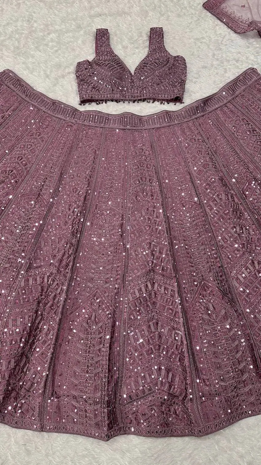 Mauve Pink Embroidery Work Lehenga Choli