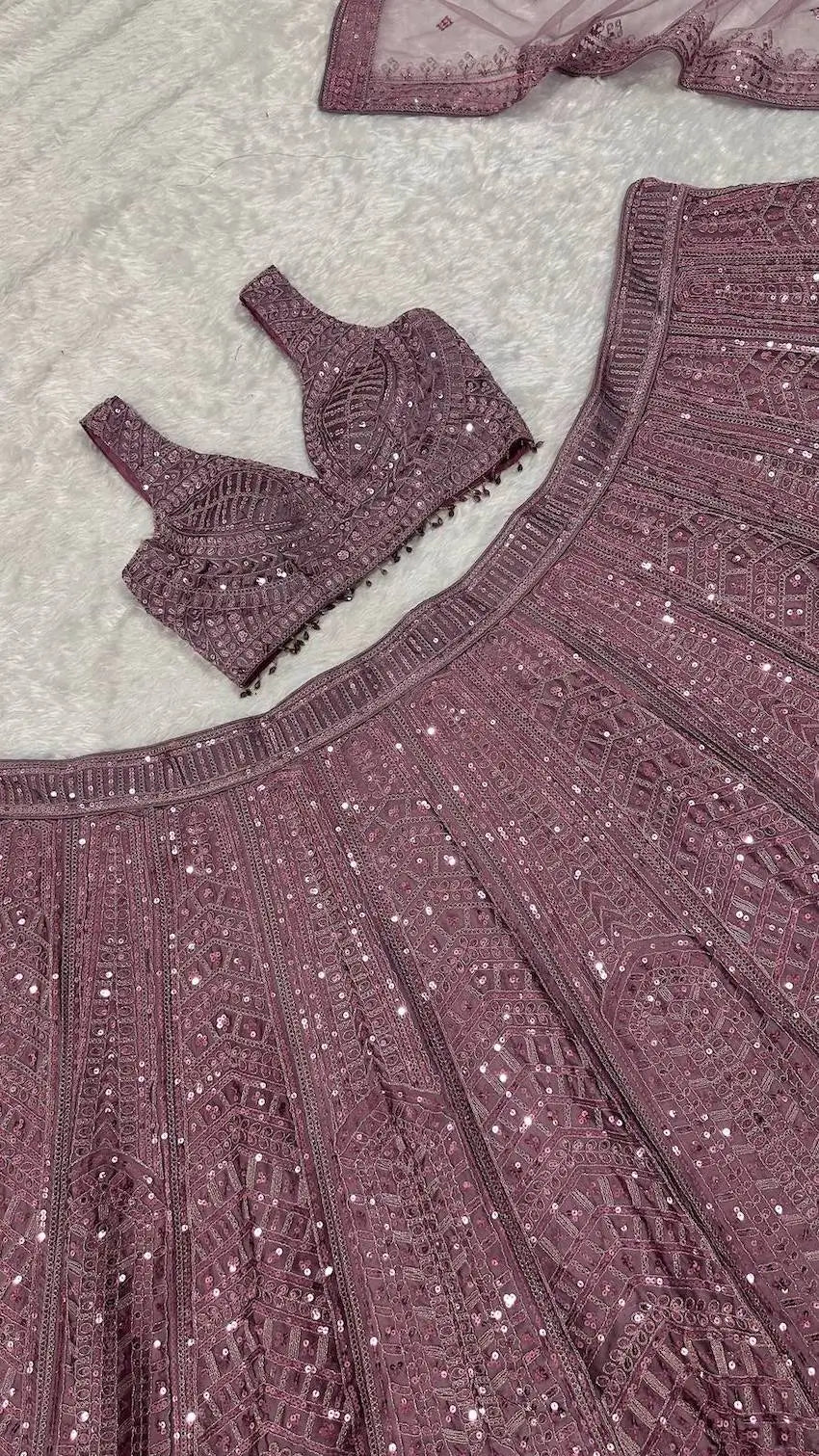 Mauve Pink Embroidery Work Lehenga Choli
