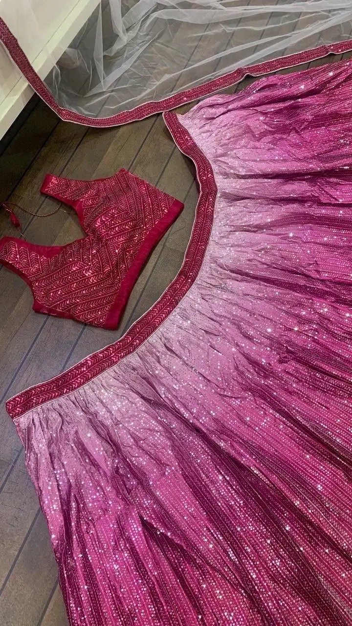 Pink Satin Silk Lehenga Choli With Sequence Work