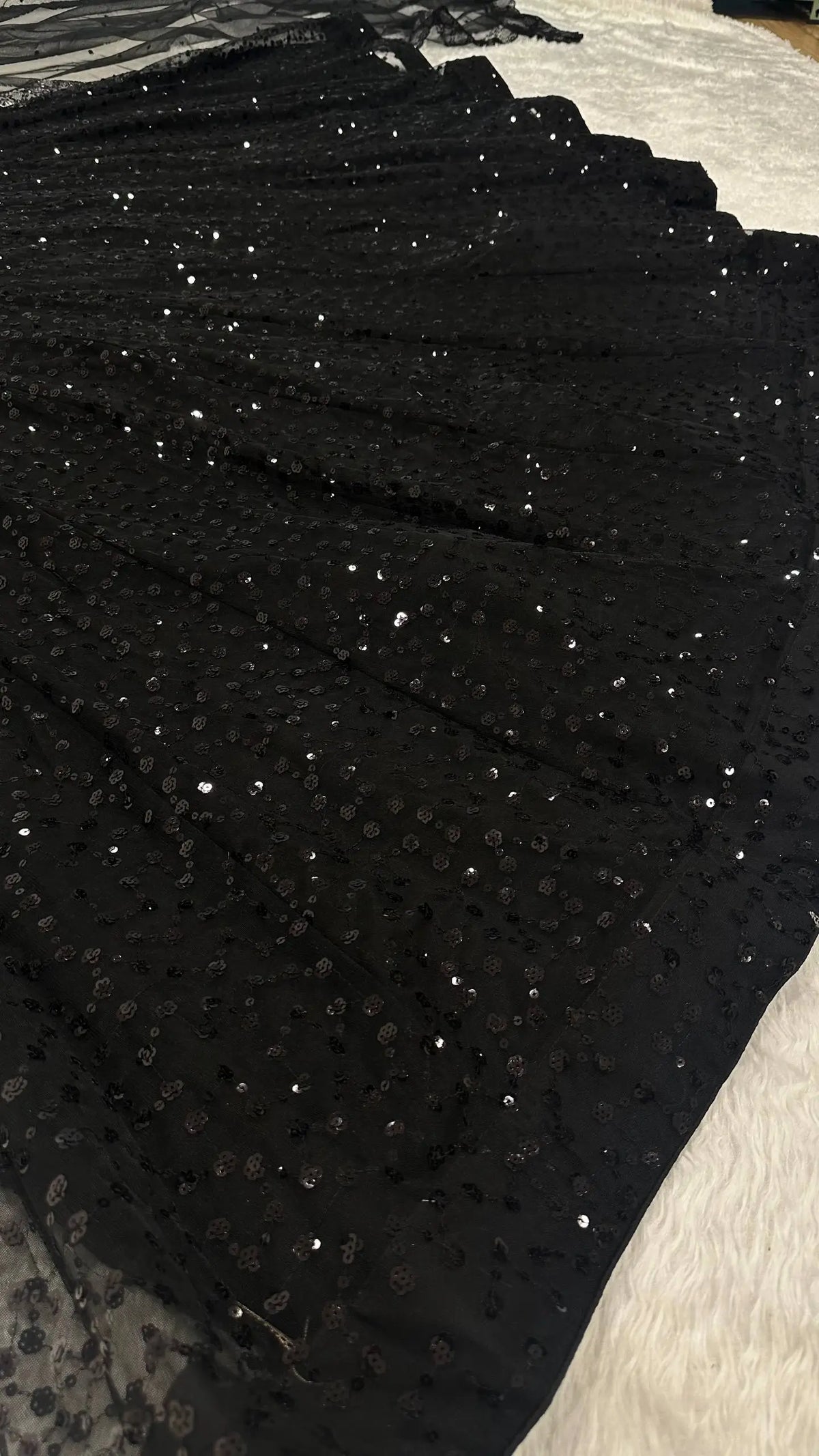 Ebony Black Net Sequins Embroidery Lehenga Choli
