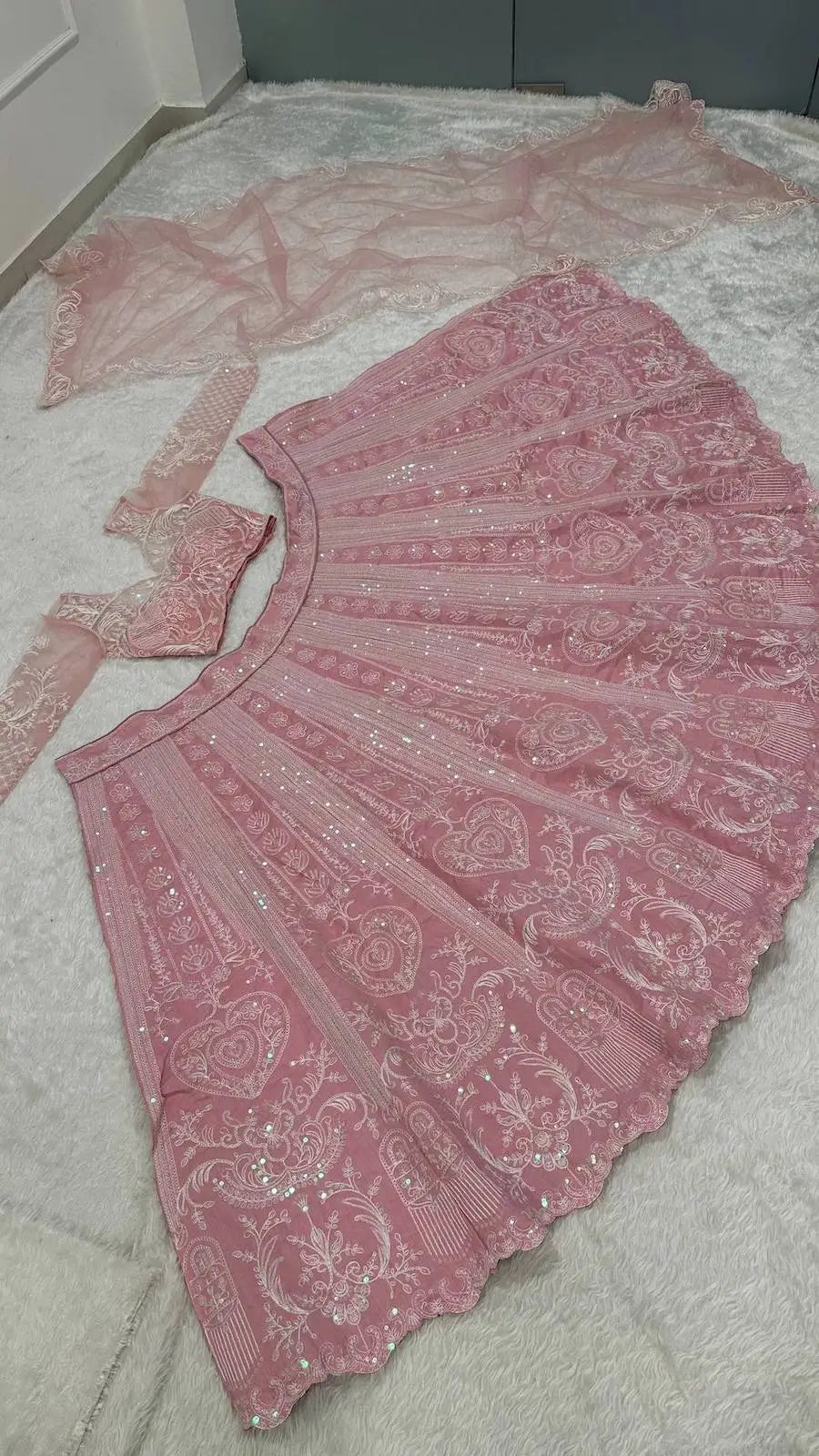 Pastel Pink Embroidery Work Lehenga Choli