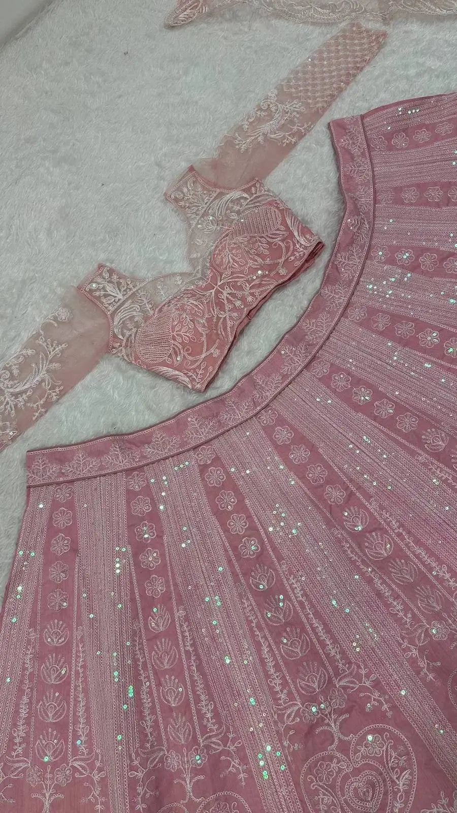 Pastel Pink Embroidery Work Lehenga Choli