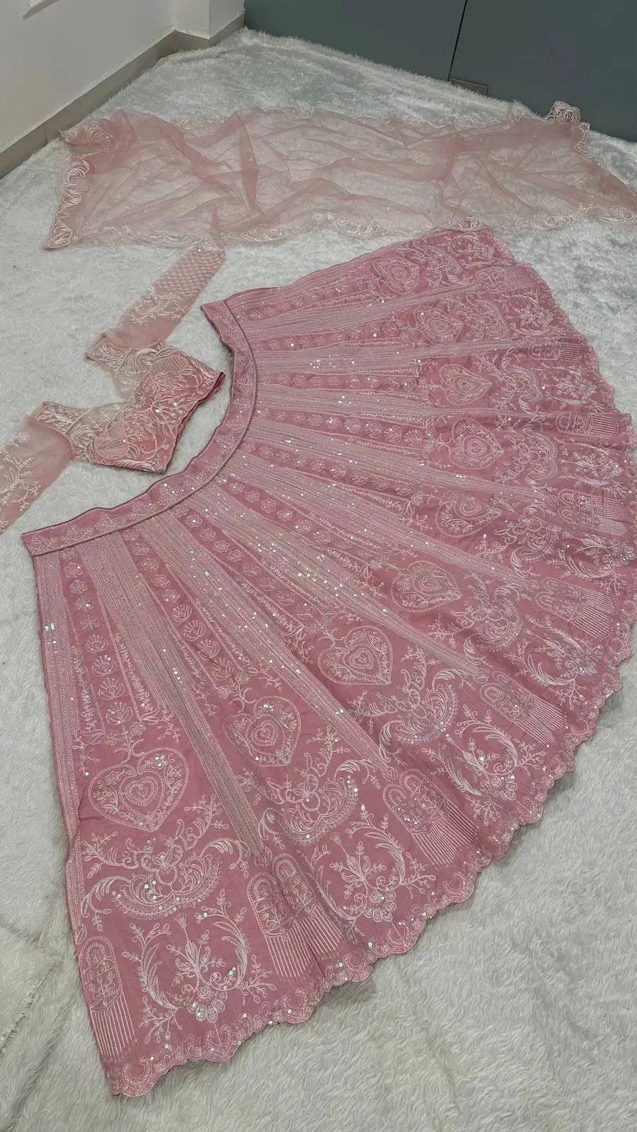 Pastel Pink Embroidery Work Lehenga Choli
