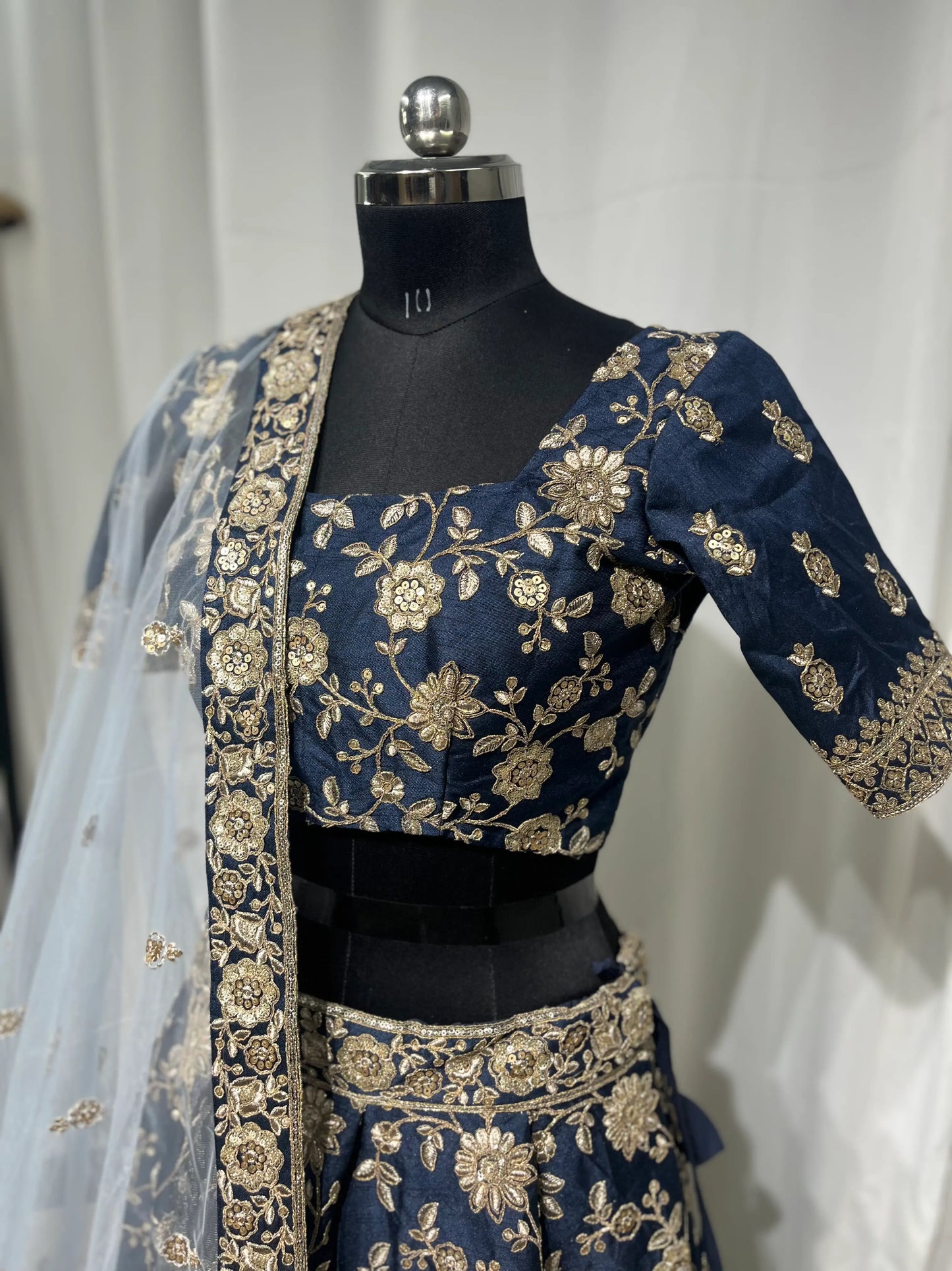 Dark Blue Designer Art Silk Lehenga Choli With Thread And Sequins Work