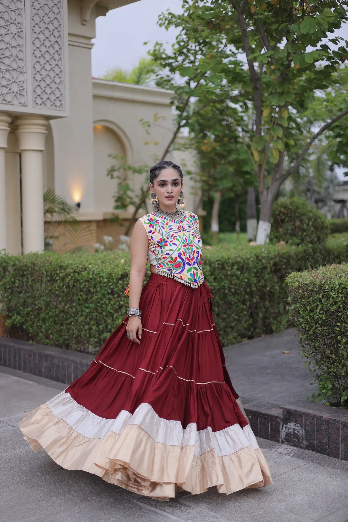 Maroon Garba Chaniya Choli With Kutchi Work Blouse