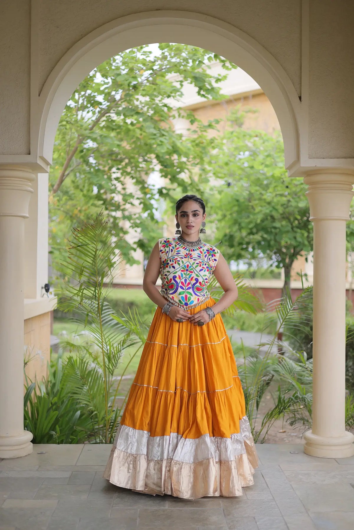 Mustard Garba Chaniya Choli With Kutchi Work Blouse