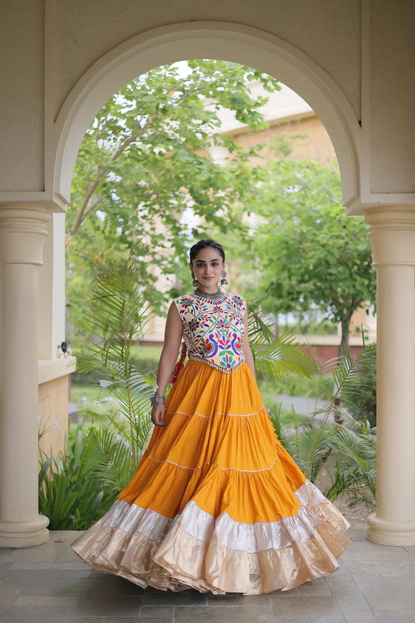 Mustard Garba Chaniya Choli With Kutchi Work Blouse