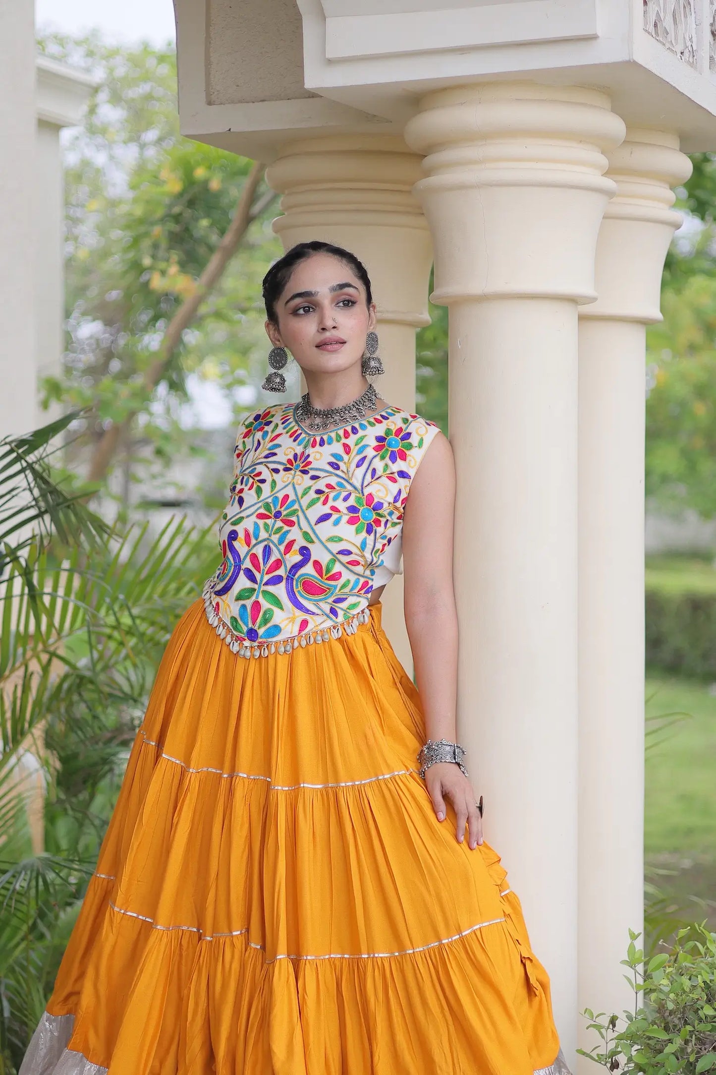 Mustard Garba Chaniya Choli With Kutchi Work Blouse