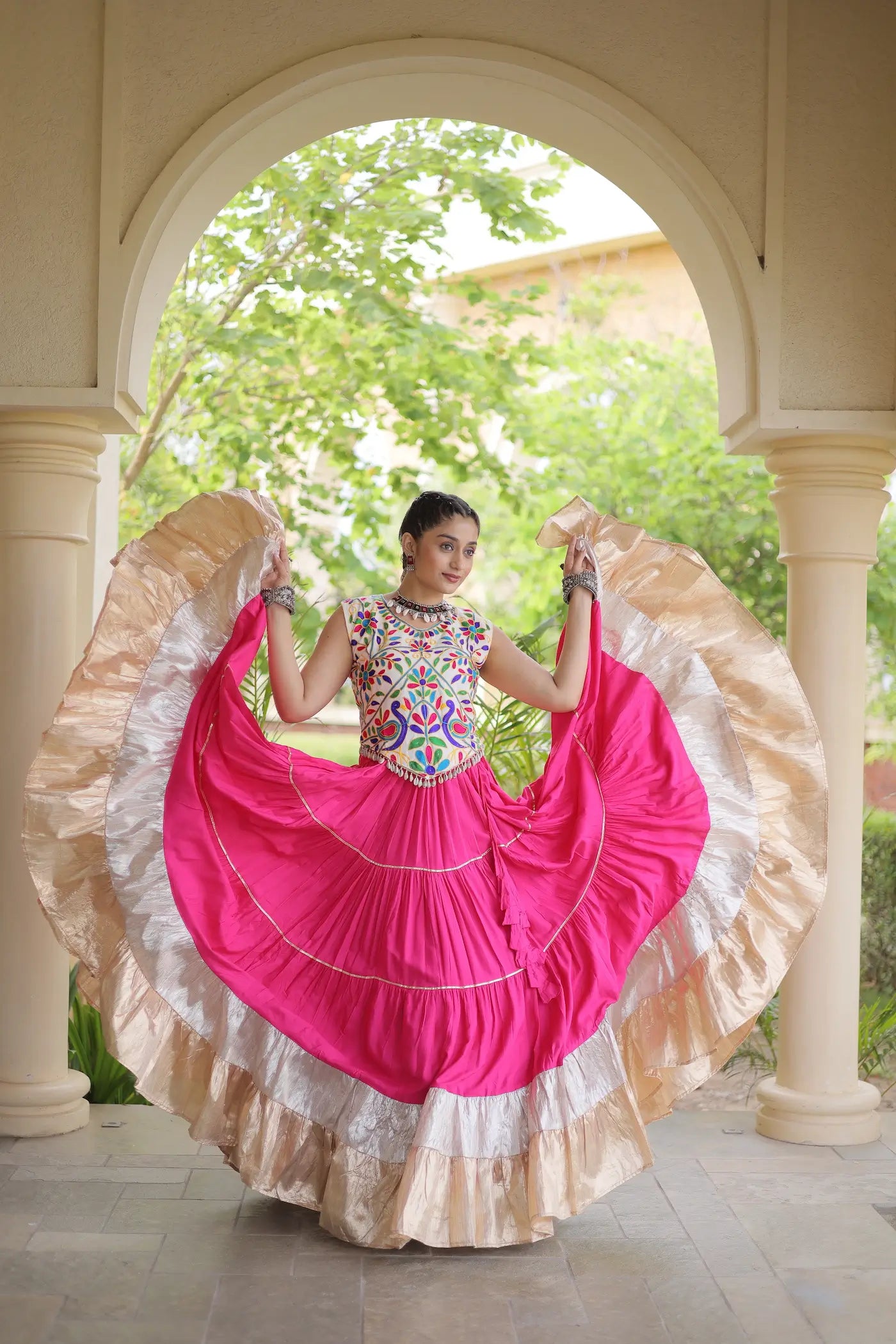 Pink Garba Chaniya Choli With Kutchi Work Blouse