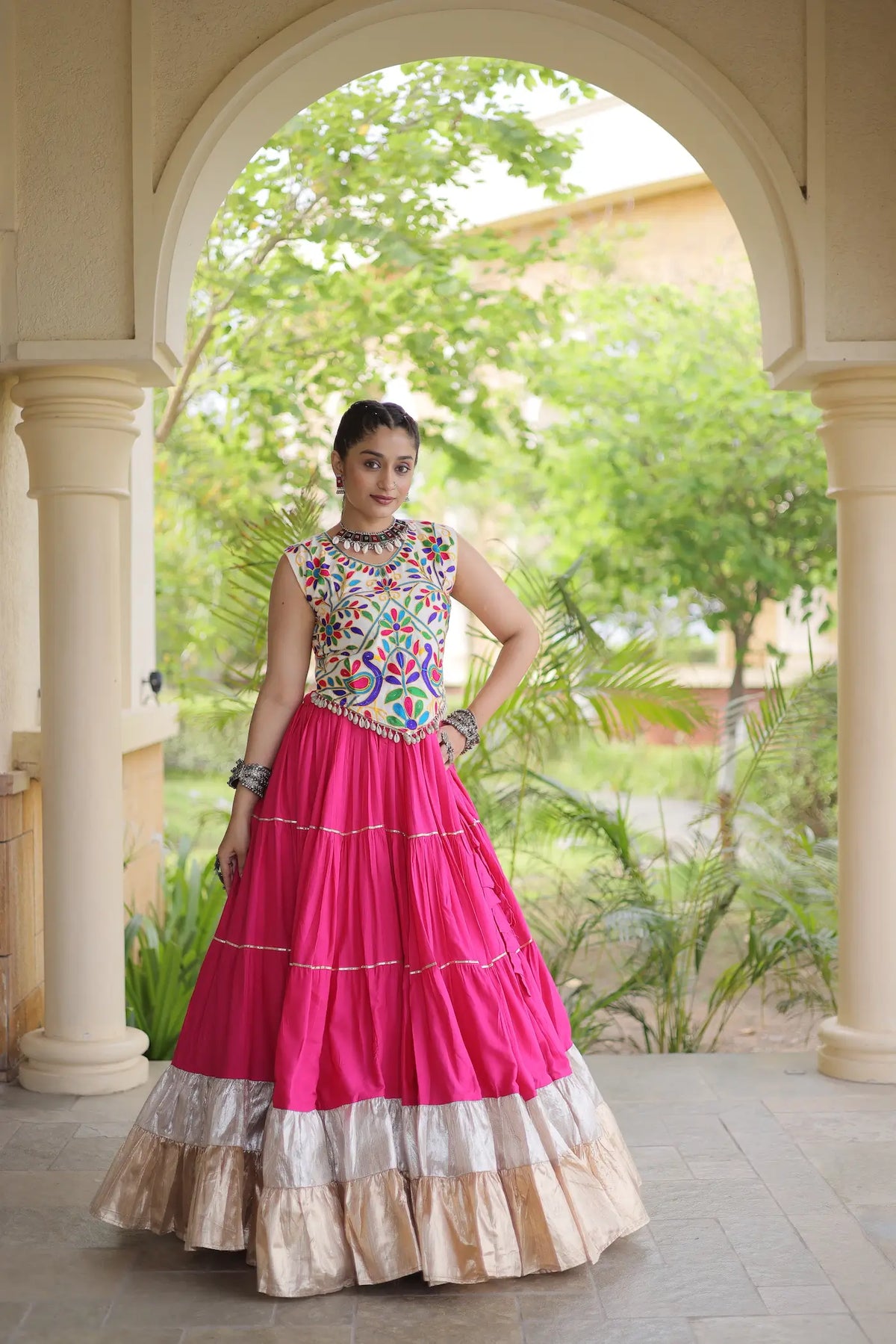 Pink Garba Chaniya Choli With Kutchi Work Blouse