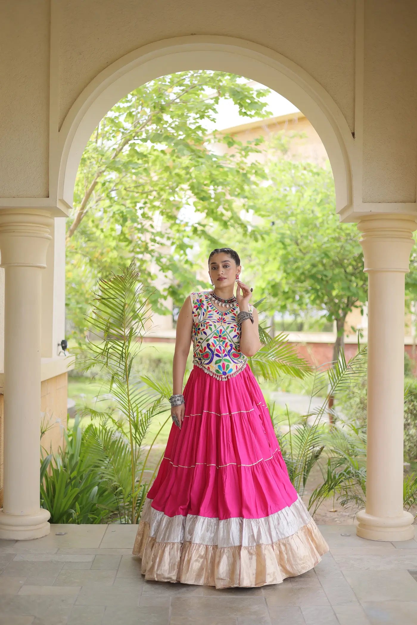 Pink Garba Chaniya Choli With Kutchi Work Blouse