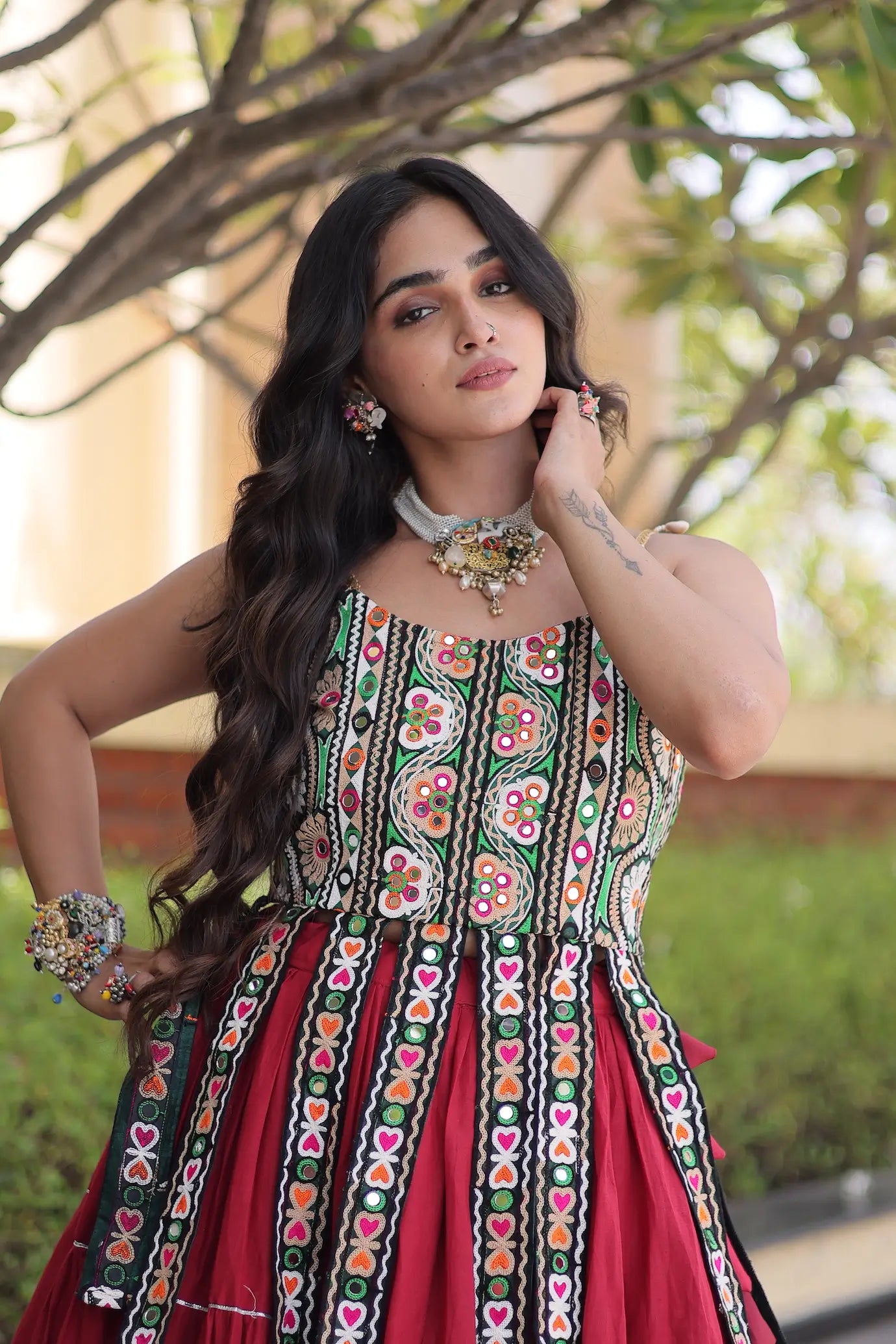 Maroon Kutchi Patch Work Garba Chaniya Choli