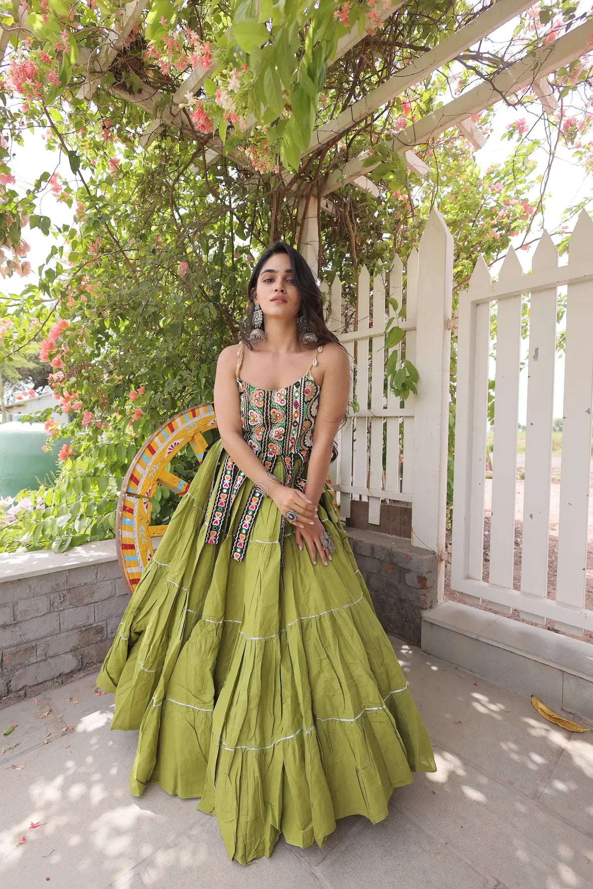 Green Kutchi Patch Work Garba Chaniya Choli