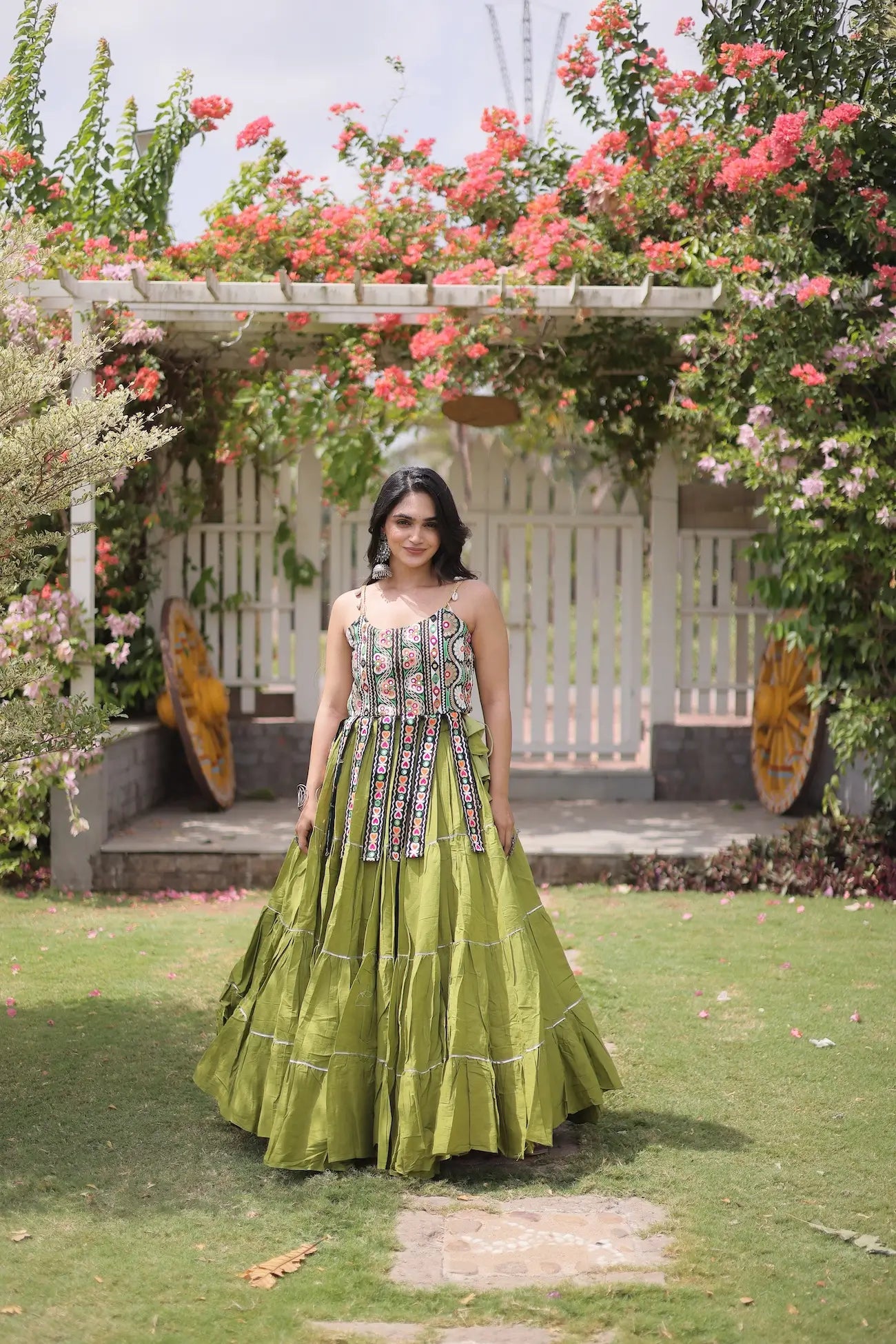 Green Kutchi Patch Work Garba Chaniya Choli