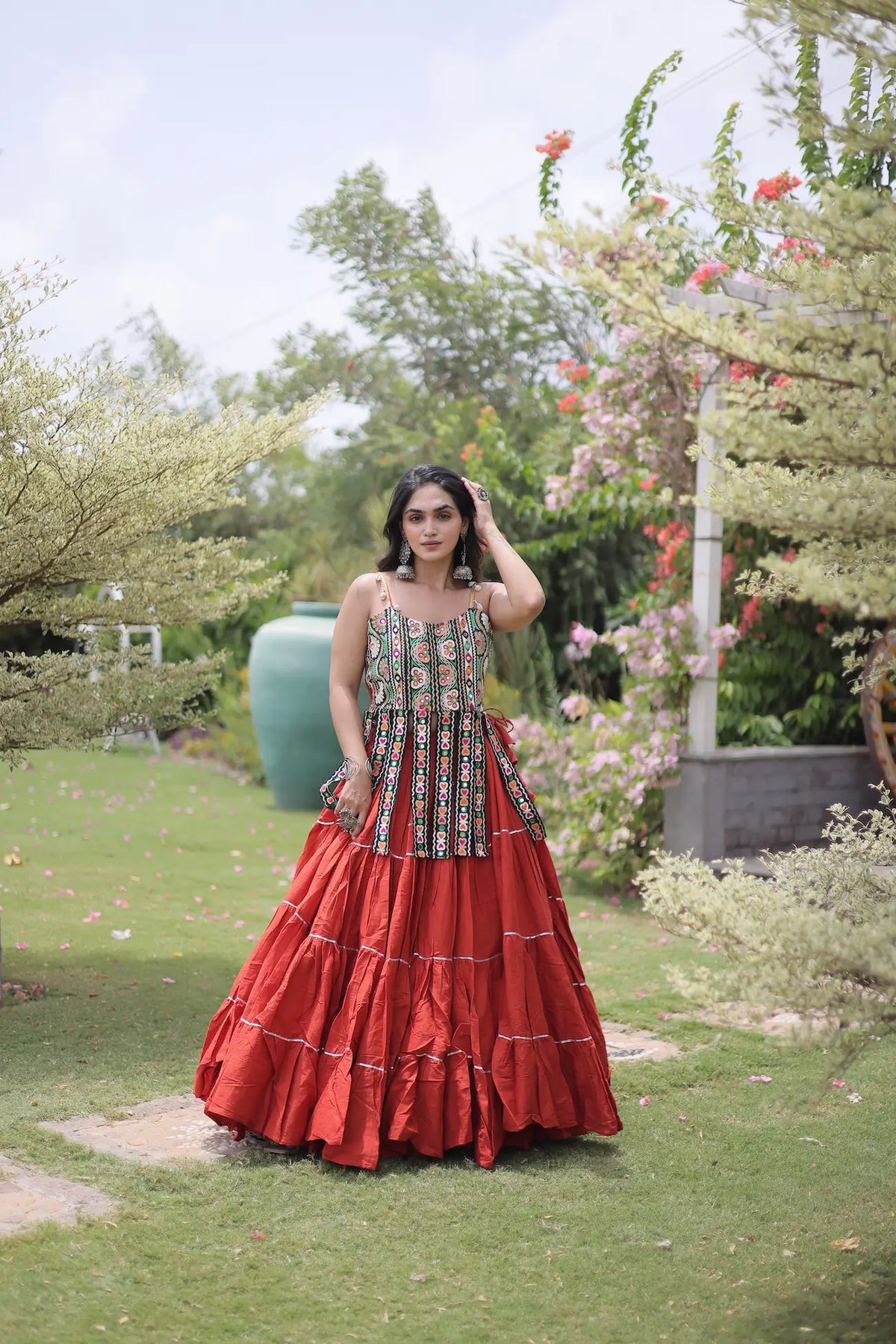 Rust Kutchi Patch Work Garba Chaniya Choli