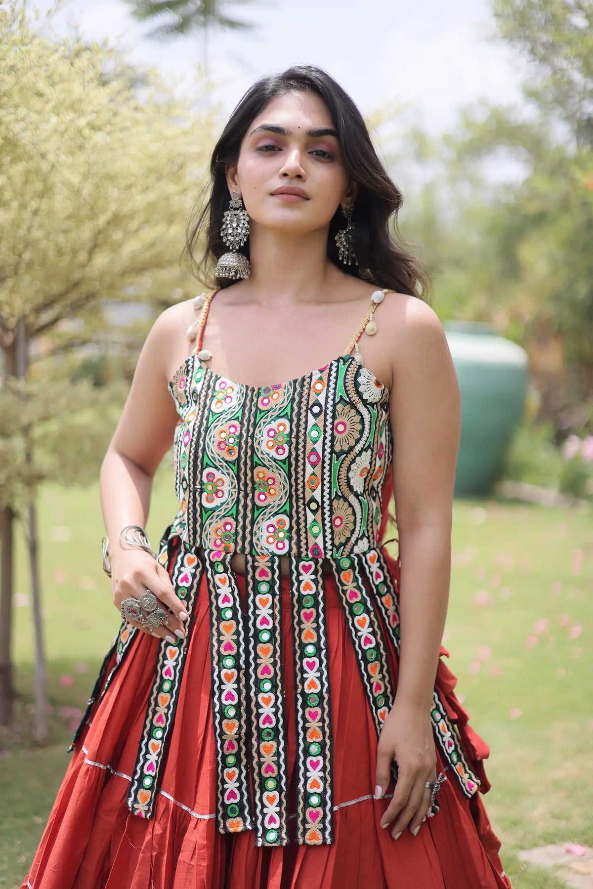 Rust Kutchi Patch Work Garba Chaniya Choli