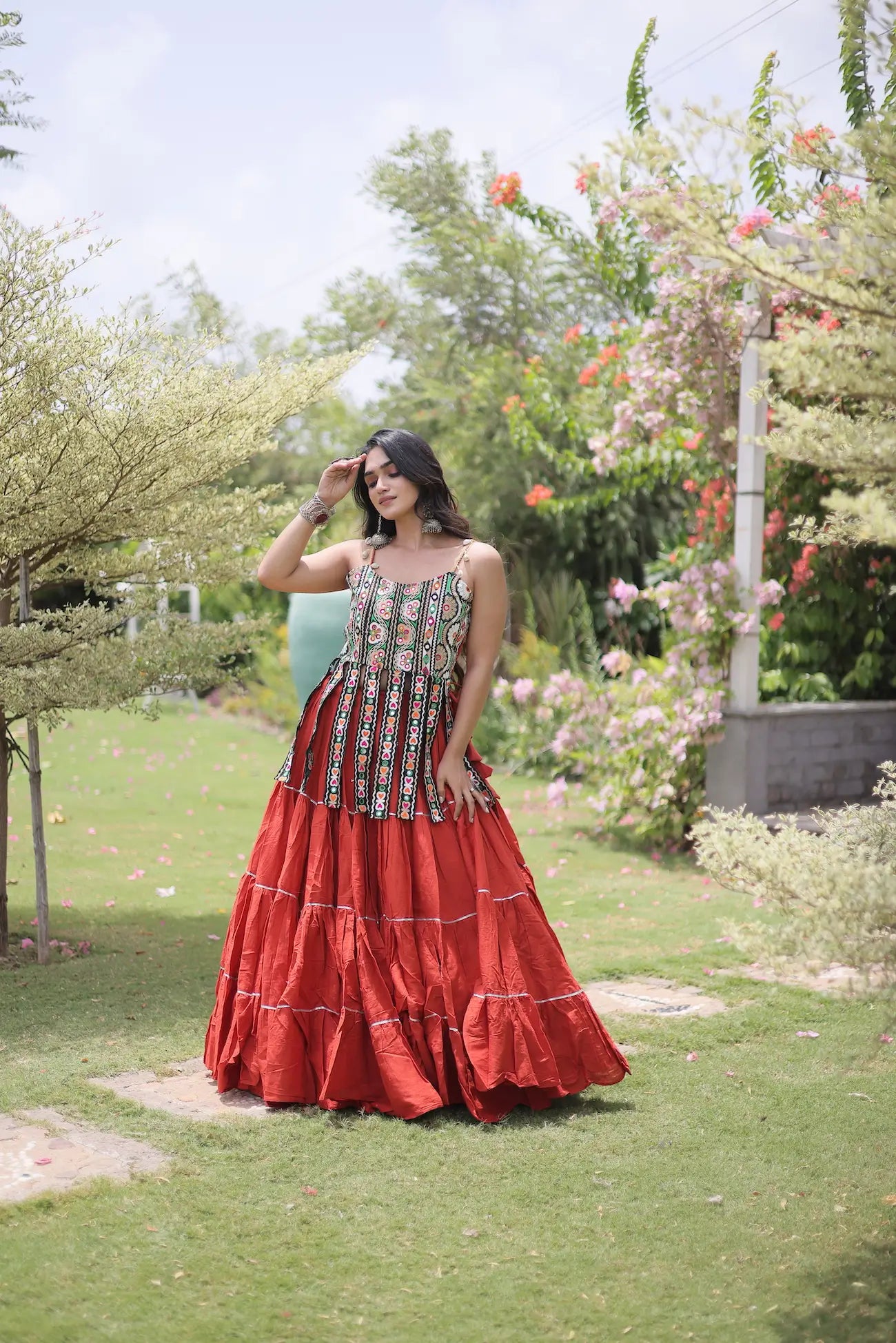 Rust Kutchi Patch Work Garba Chaniya Choli