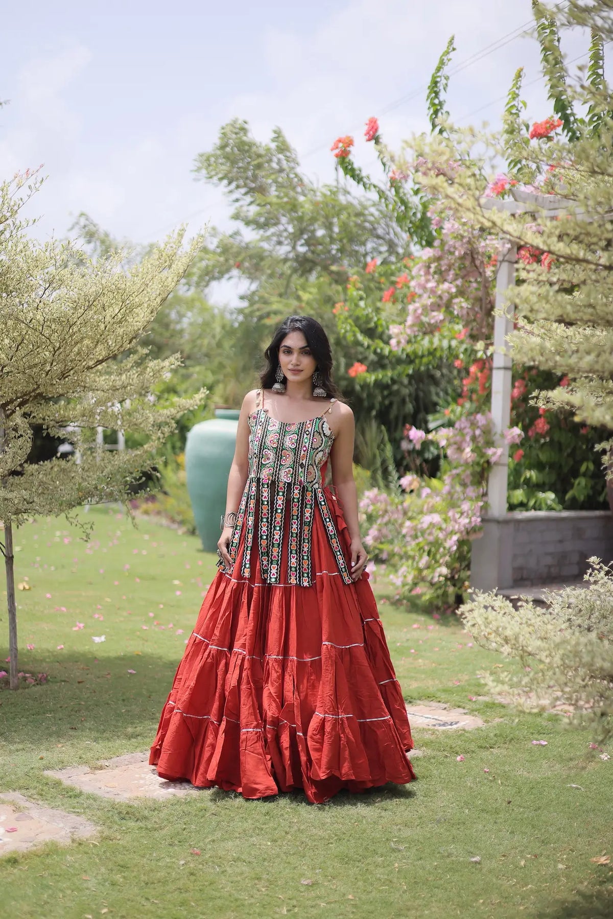 Rust Kutchi Patch Work Garba Chaniya Choli