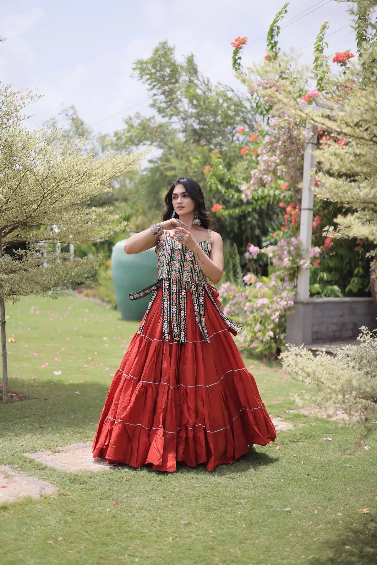 Rust Kutchi Patch Work Garba Chaniya Choli