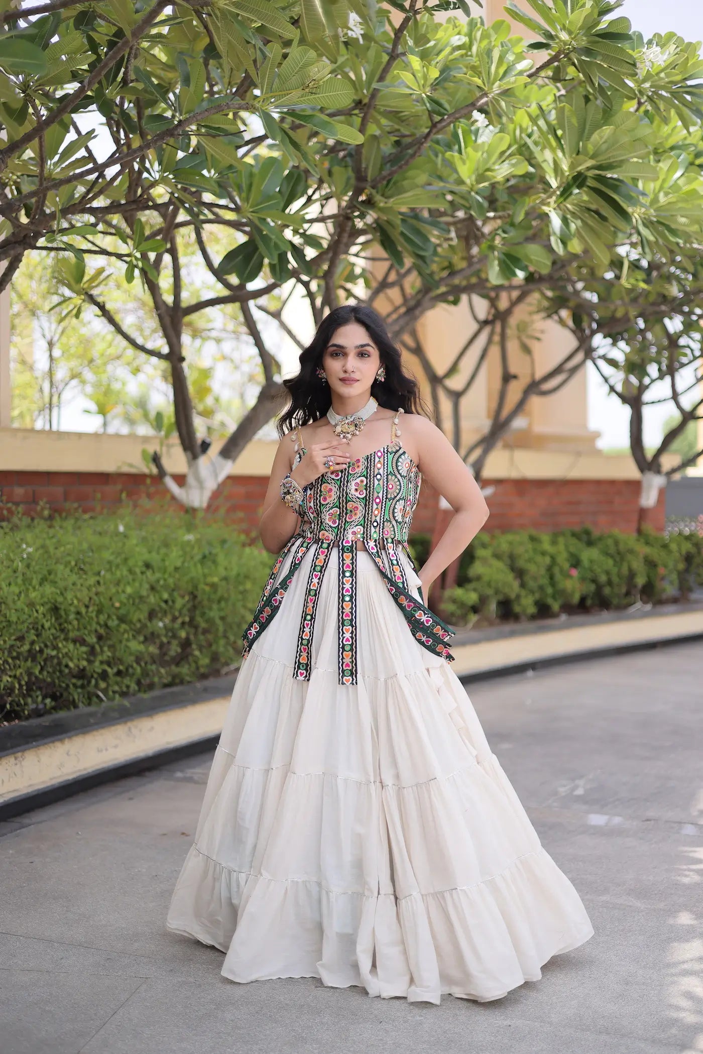 White Kutchi Patch Work Garba Chaniya Choli