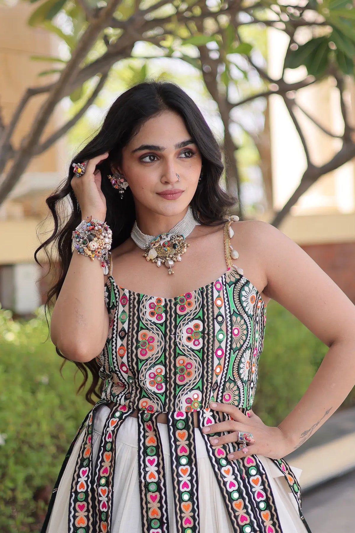White Kutchi Patch Work Garba Chaniya Choli
