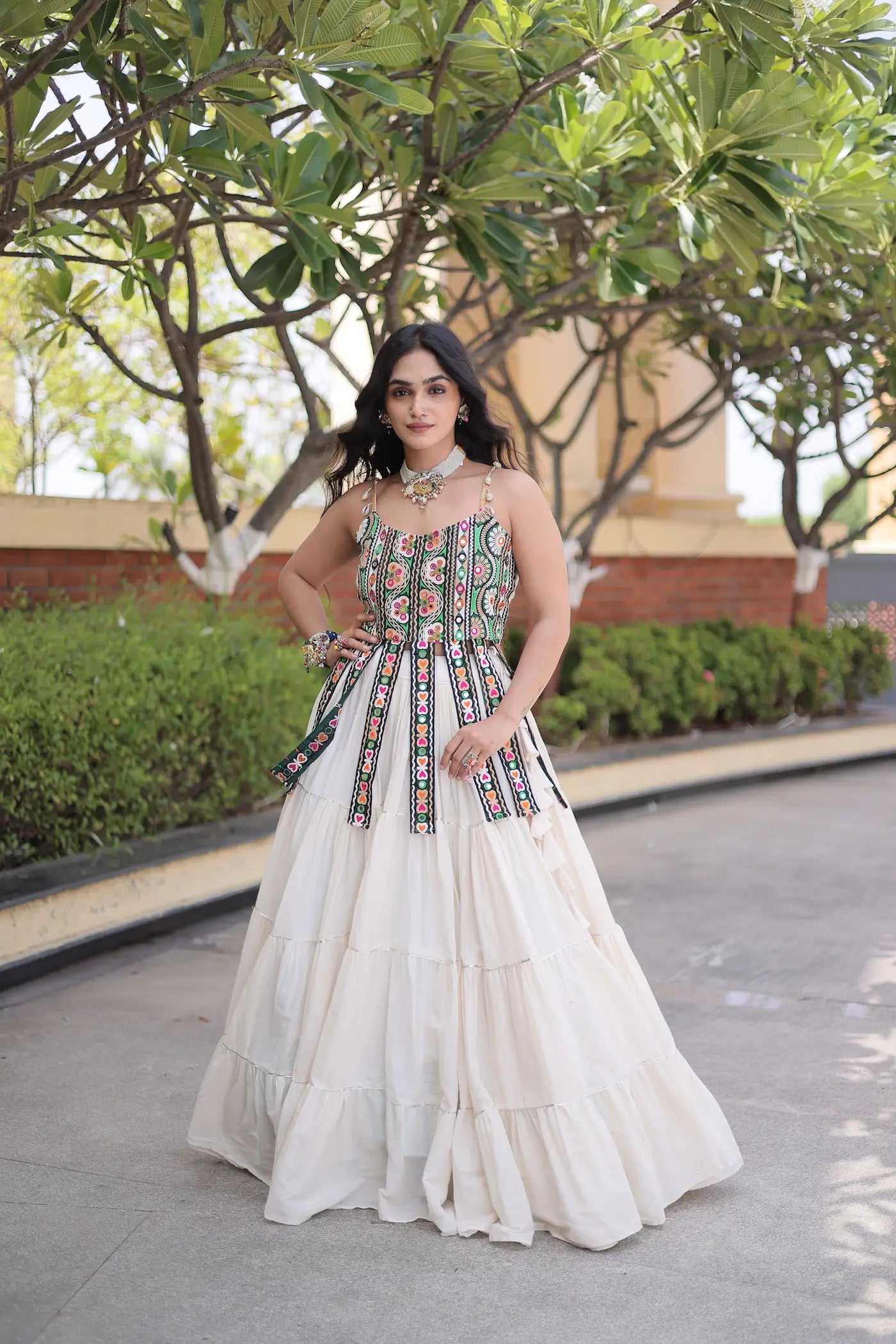 White Kutchi Patch Work Garba Chaniya Choli