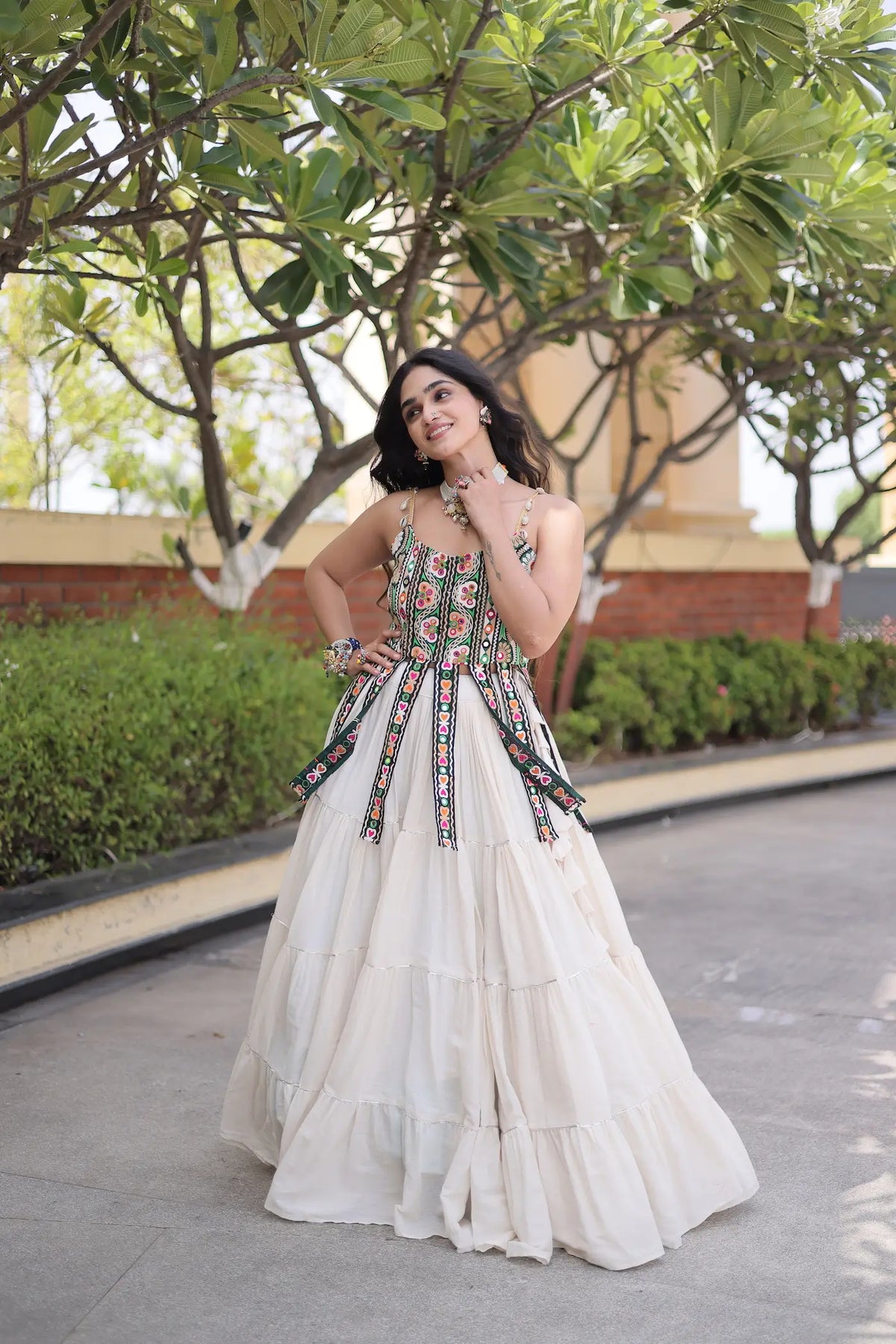 White Kutchi Patch Work Garba Chaniya Choli