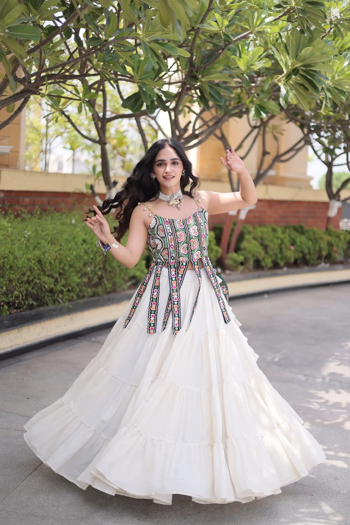 White Kutchi Patch Work Garba Chaniya Choli