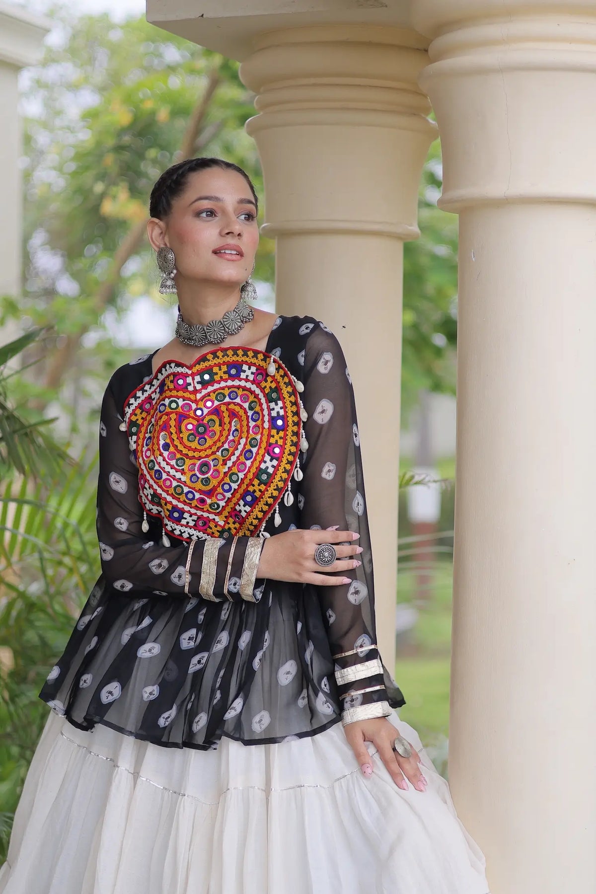 Black-White Garba Chaniya choli With Kutchi Patch Work