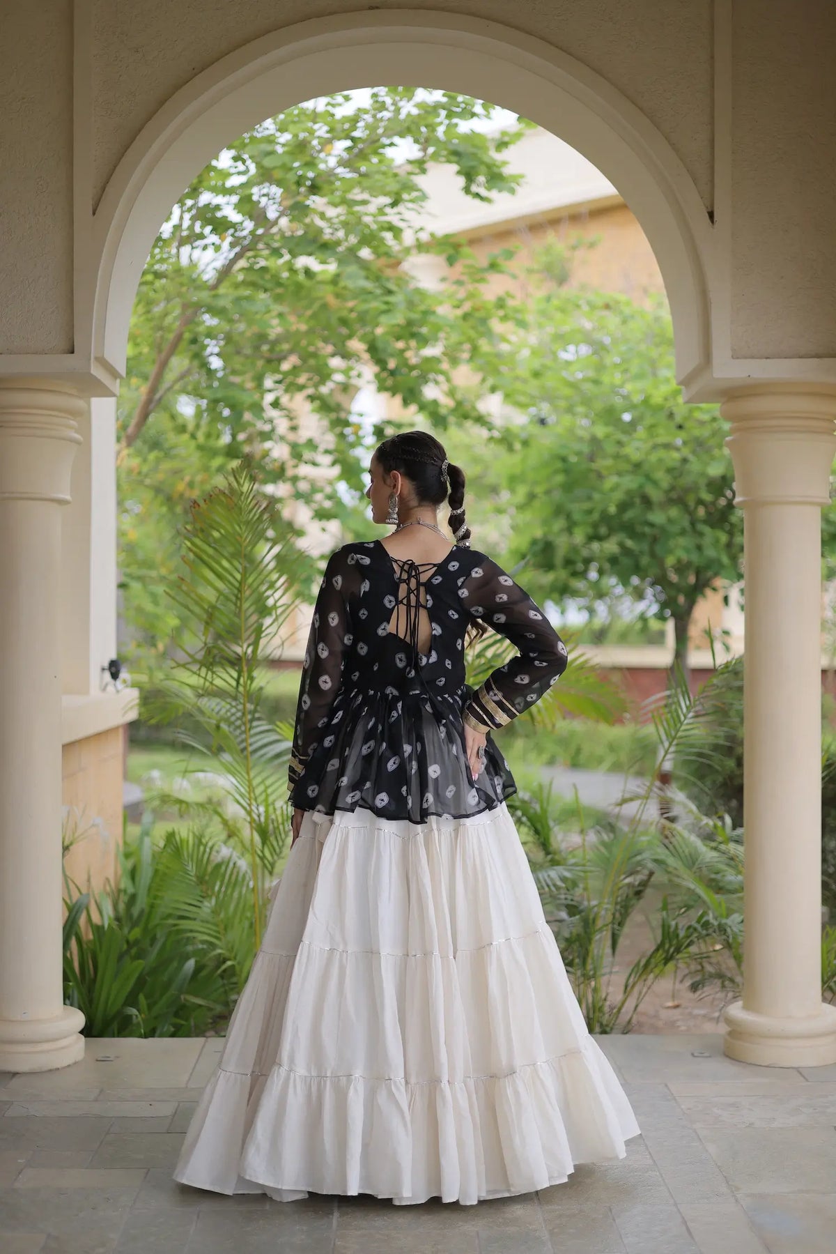 Black-White Garba Chaniya choli With Kutchi Patch Work
