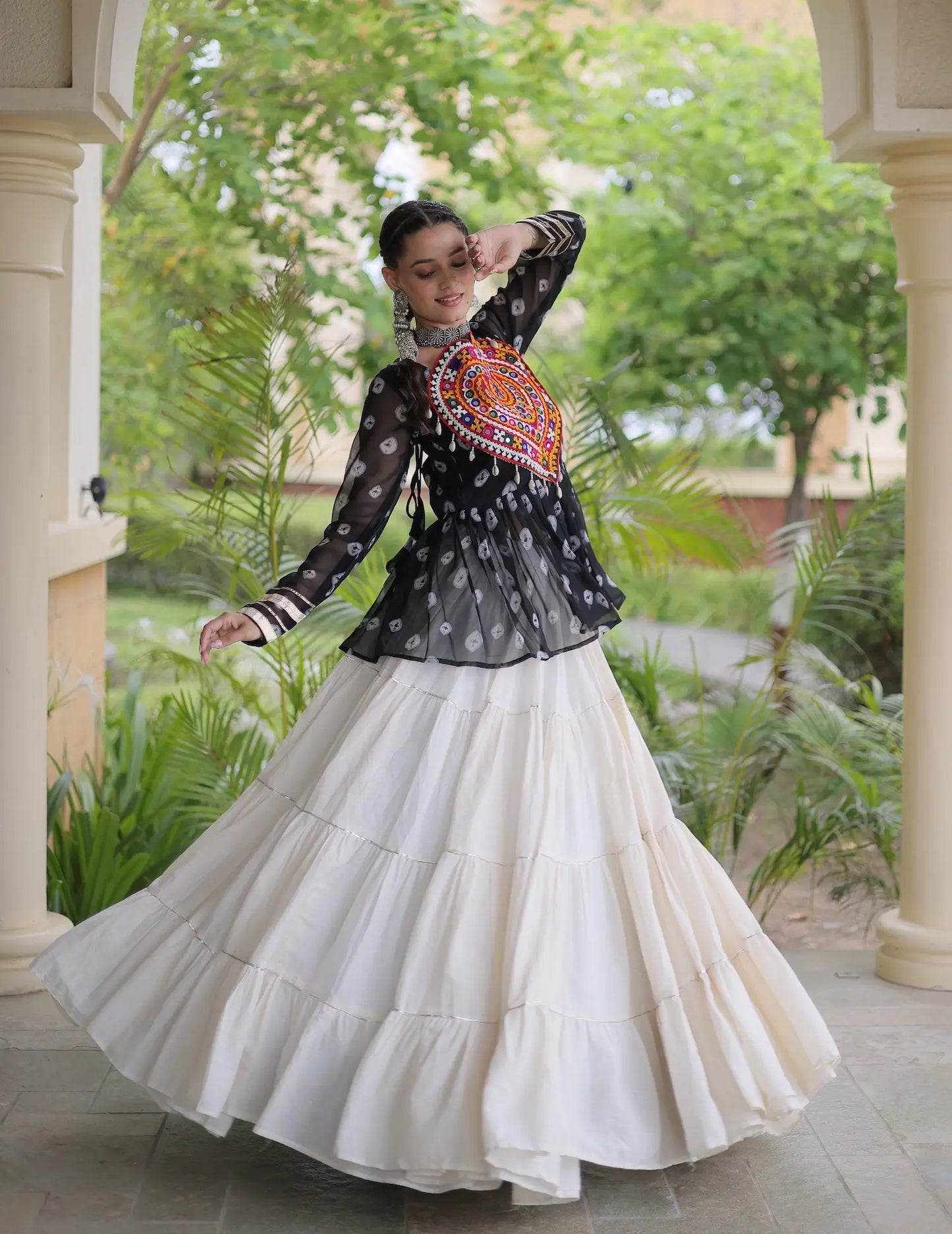 Black-White Garba Chaniya choli With Kutchi Patch Work