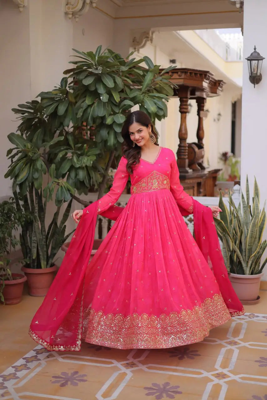 Designer Russian Silk Gown in Pink