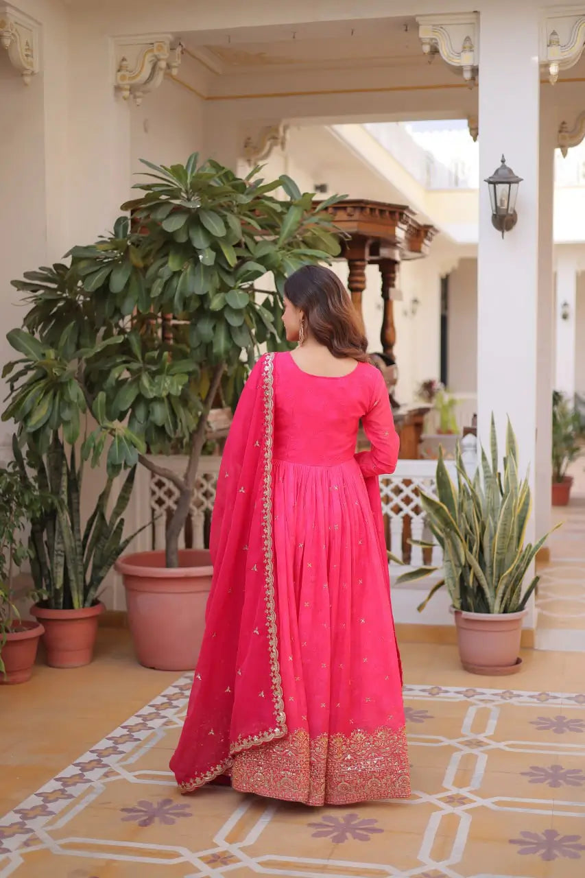 Designer Russian Silk Gown in Pink