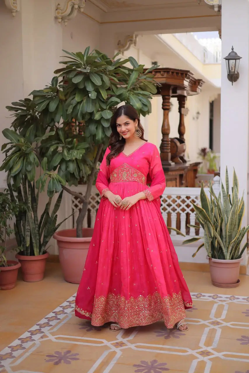 Designer Russian Silk Gown in Pink