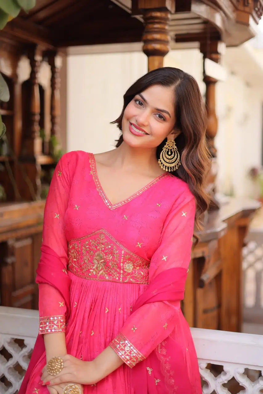 Designer Russian Silk Gown in Pink