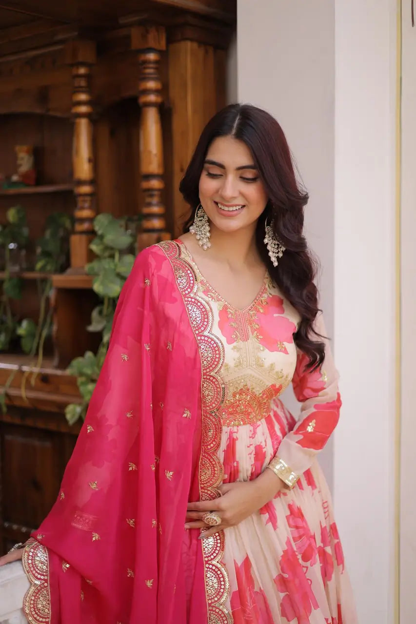 Elegant Russian Silk Designer Set in Pink