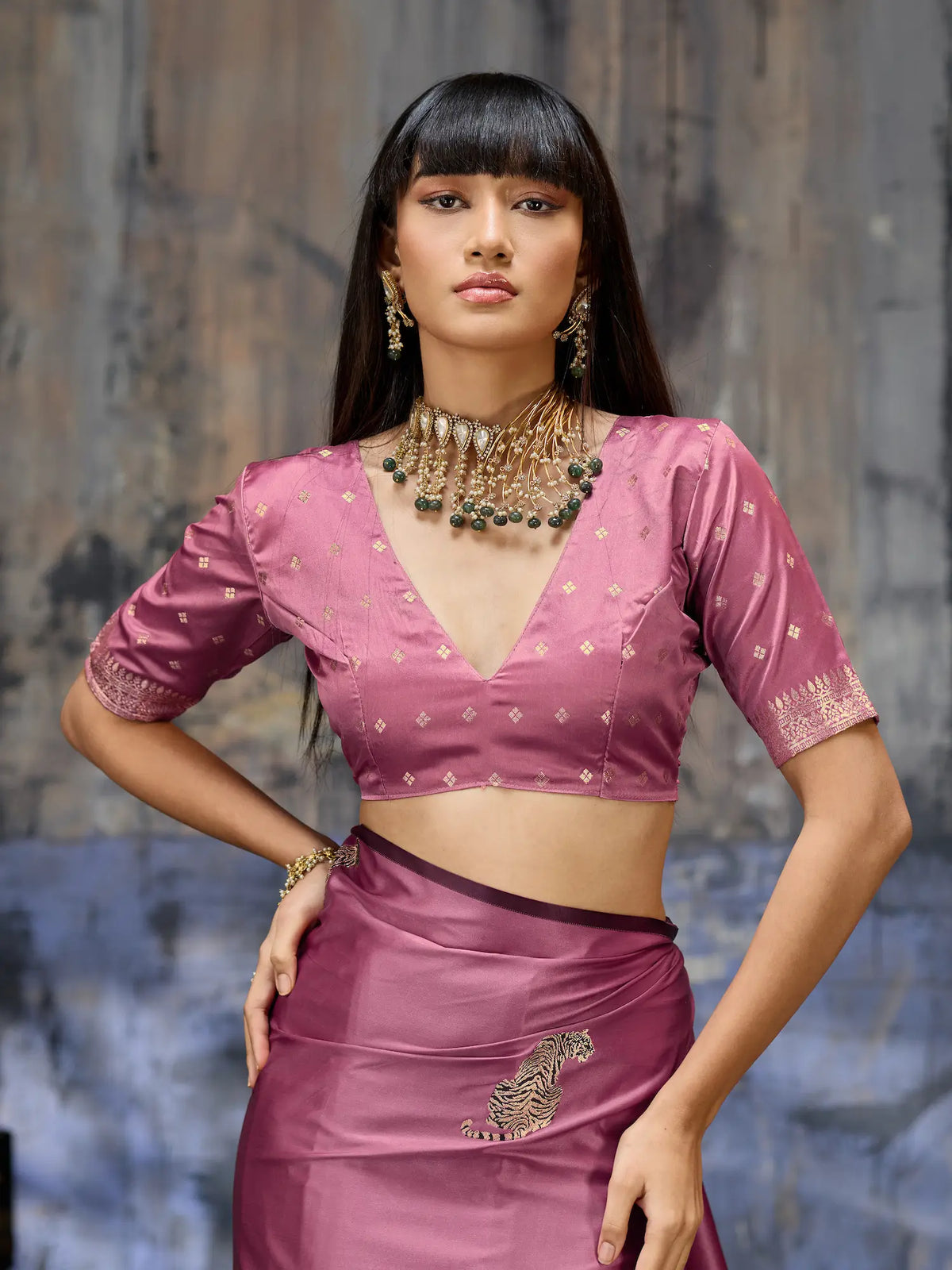 Old Pink Zari Weaving Saree