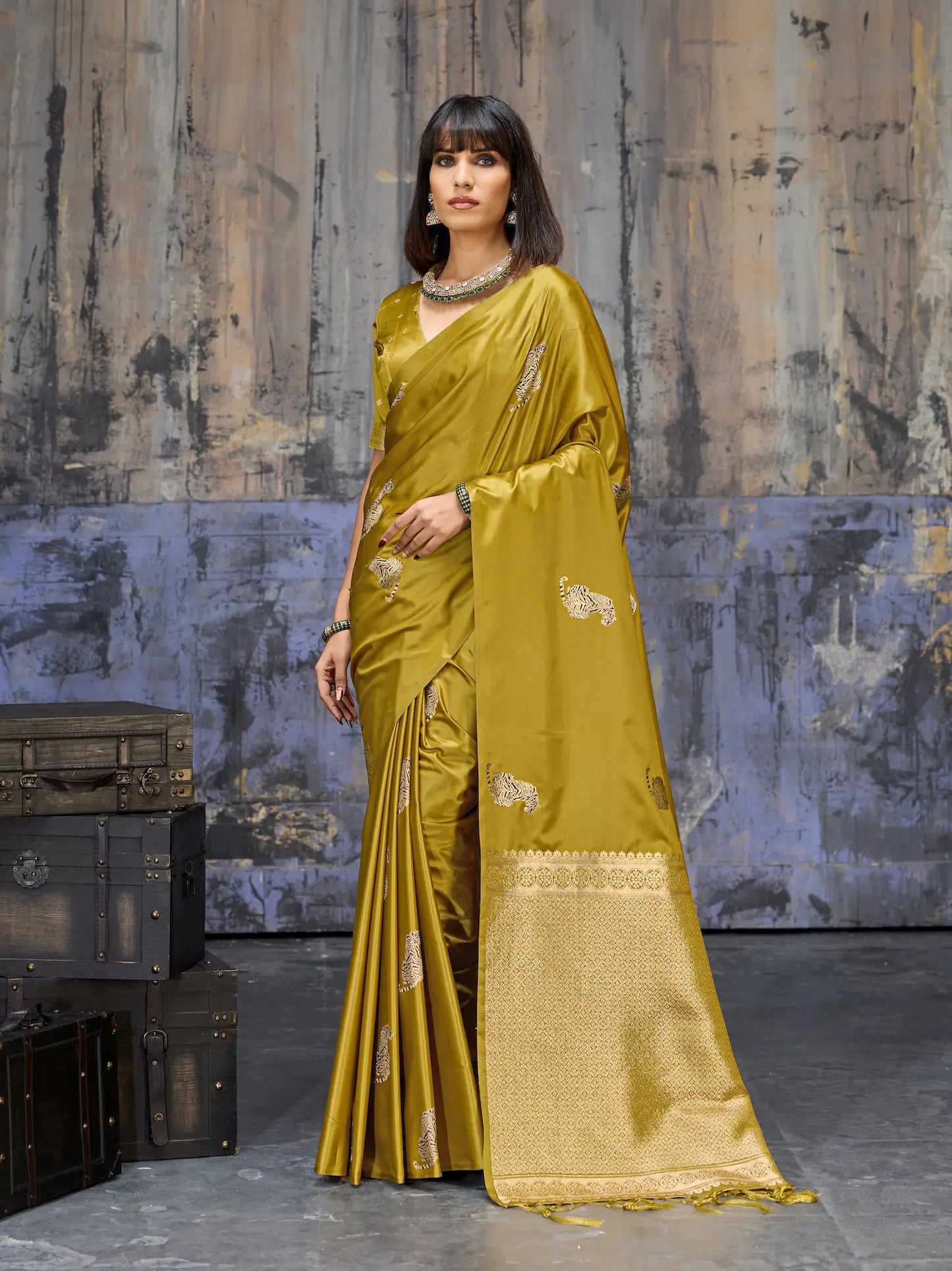 Mustard Gold Zari Weaving Saree