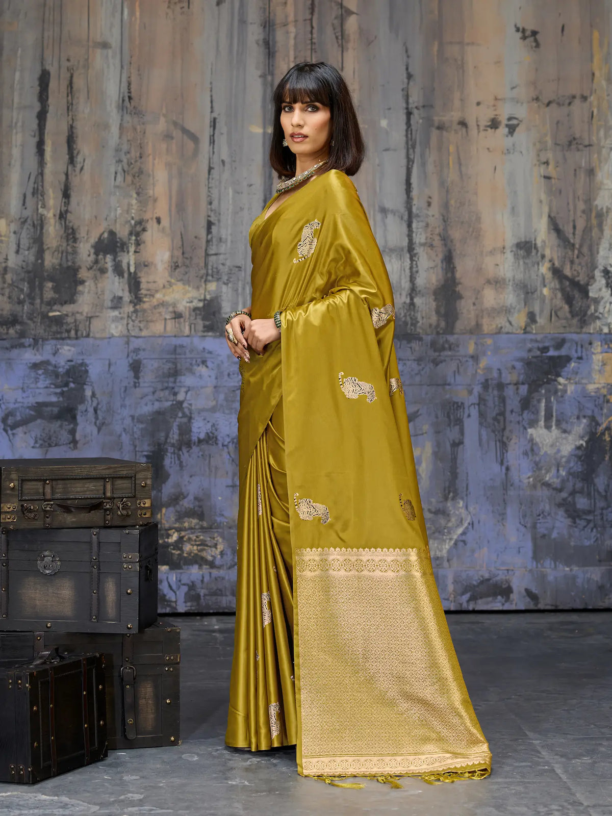 Mustard Gold Zari Weaving Saree