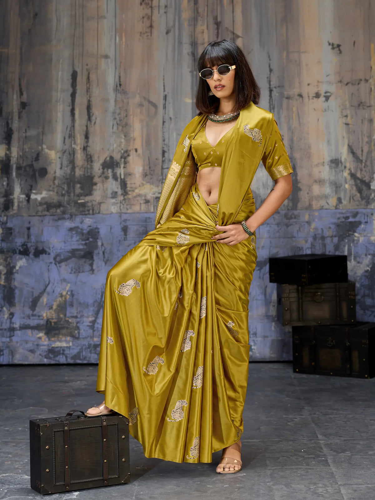 Mustard Gold Zari Weaving Saree