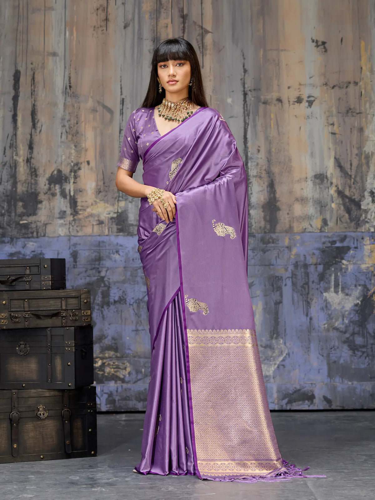 Muted Purple Zari Weaving Saree